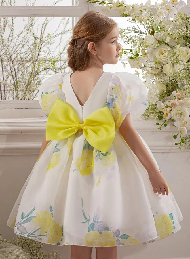 Take Two  Girls Yellow Floral Print Puff Sleeve Dress for Women | Best Price UAE